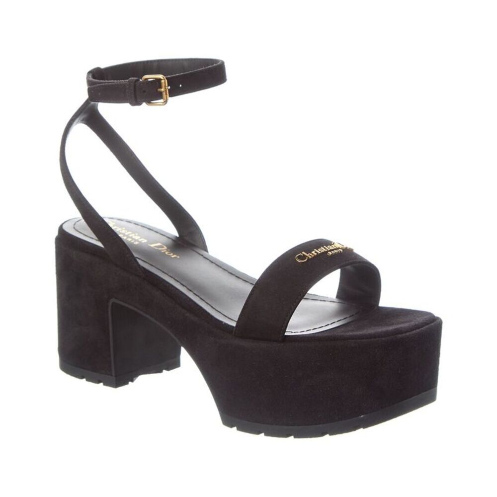 Dior D-Lane Suede Platform Sandal, Black